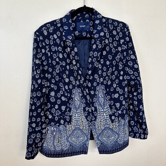 Eloquii by The Limited Womens Navy Blue Paisley Lightweight 1 Button Blazer 16W - Picture 1 of 14